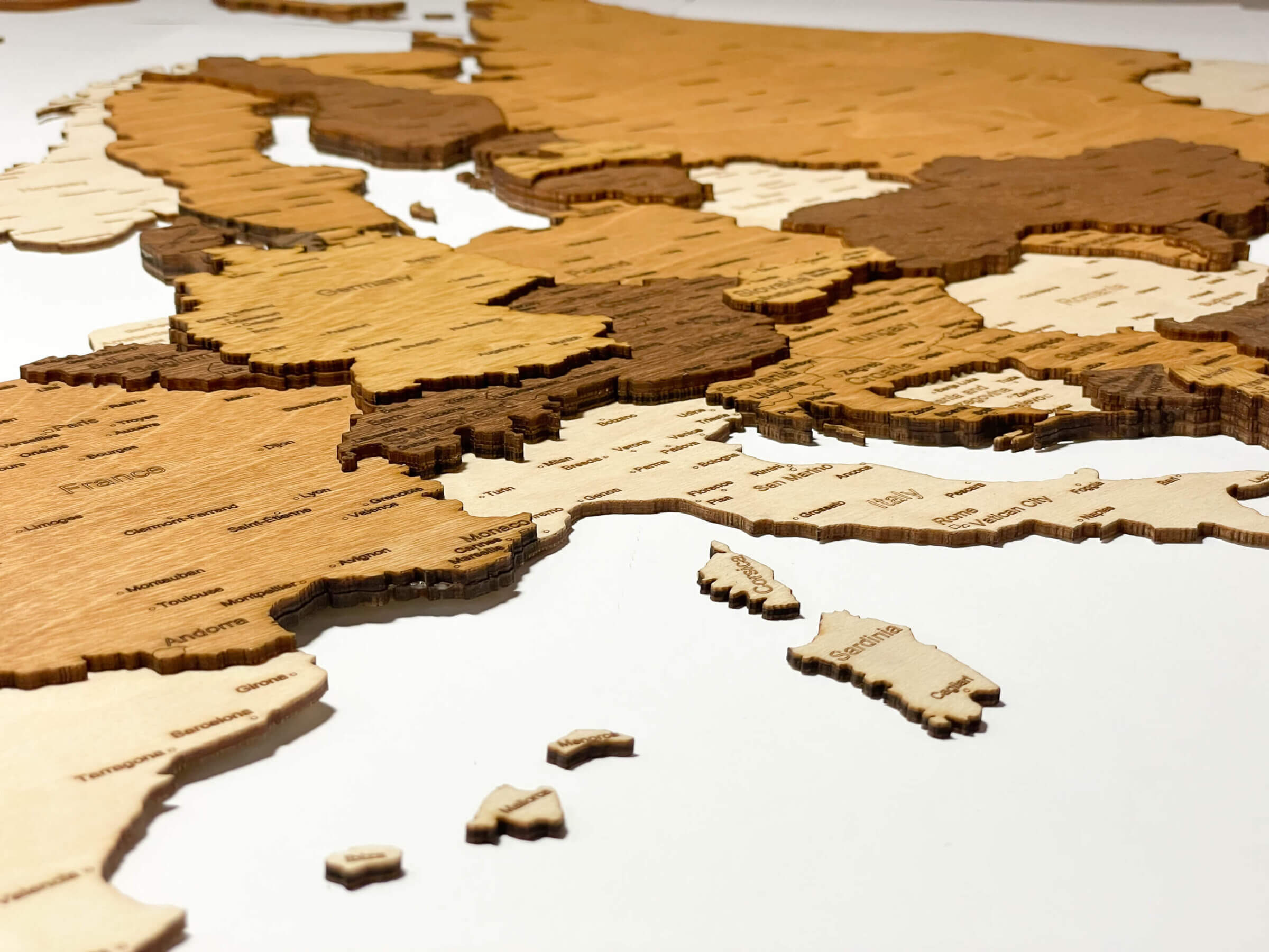 Mittelmeer - 3D-Holzkarte von Europa