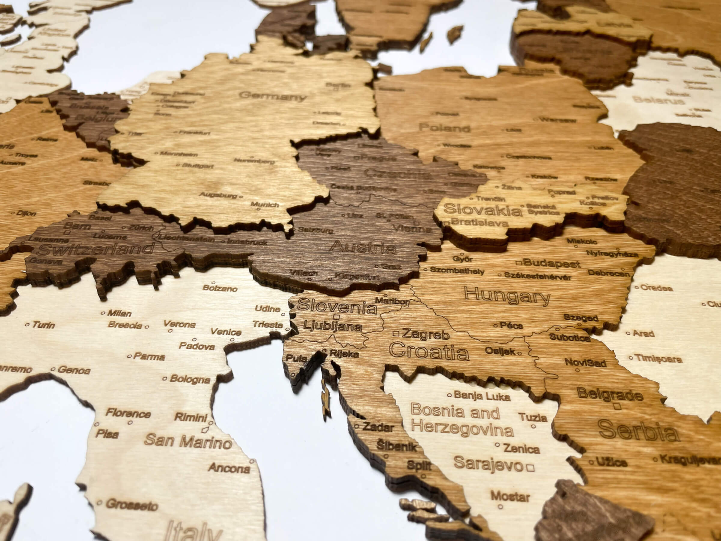 Mitteleuropa - 3D-Holzkarte von Europa