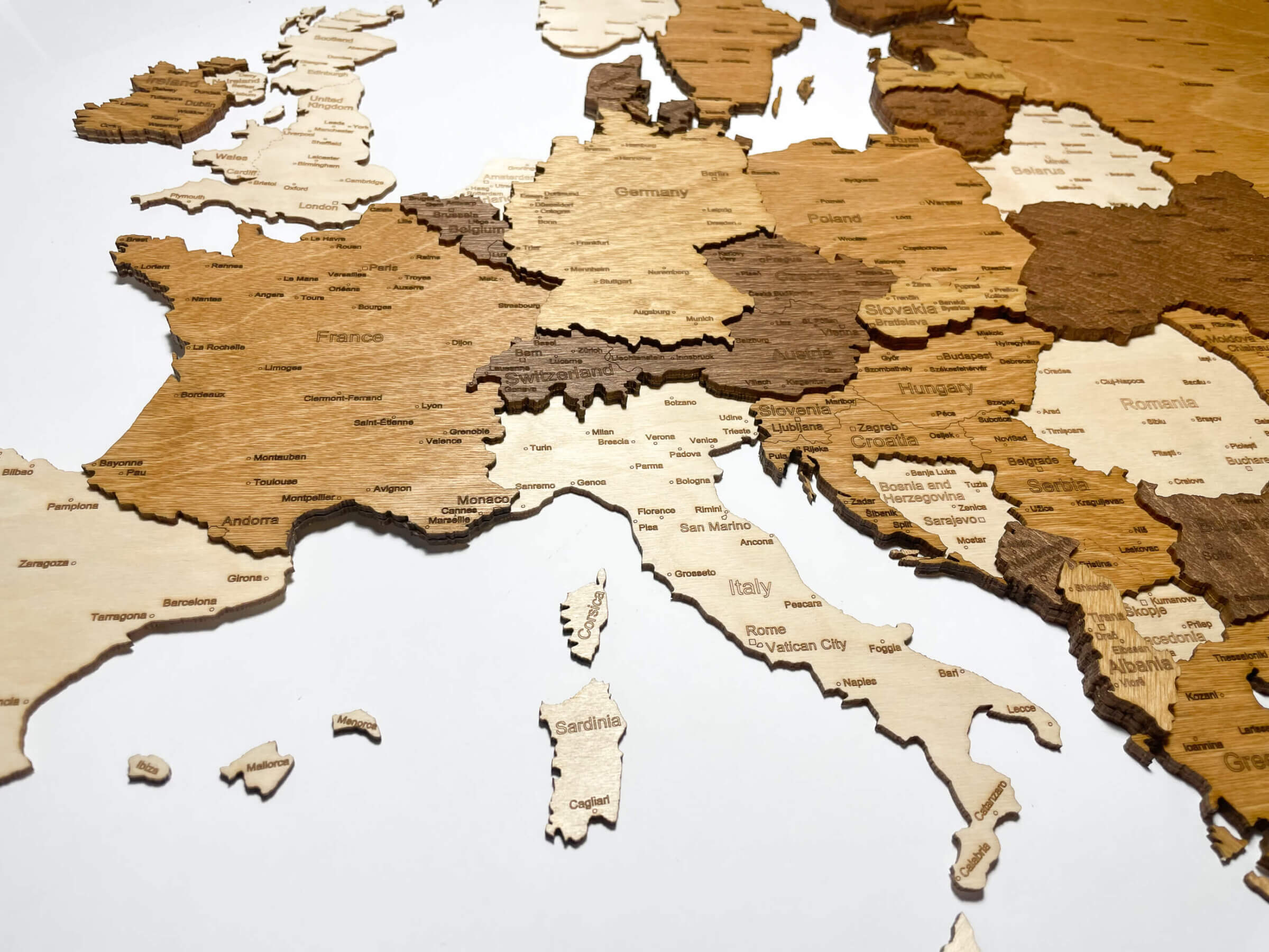3D-Holzkarte von Europa