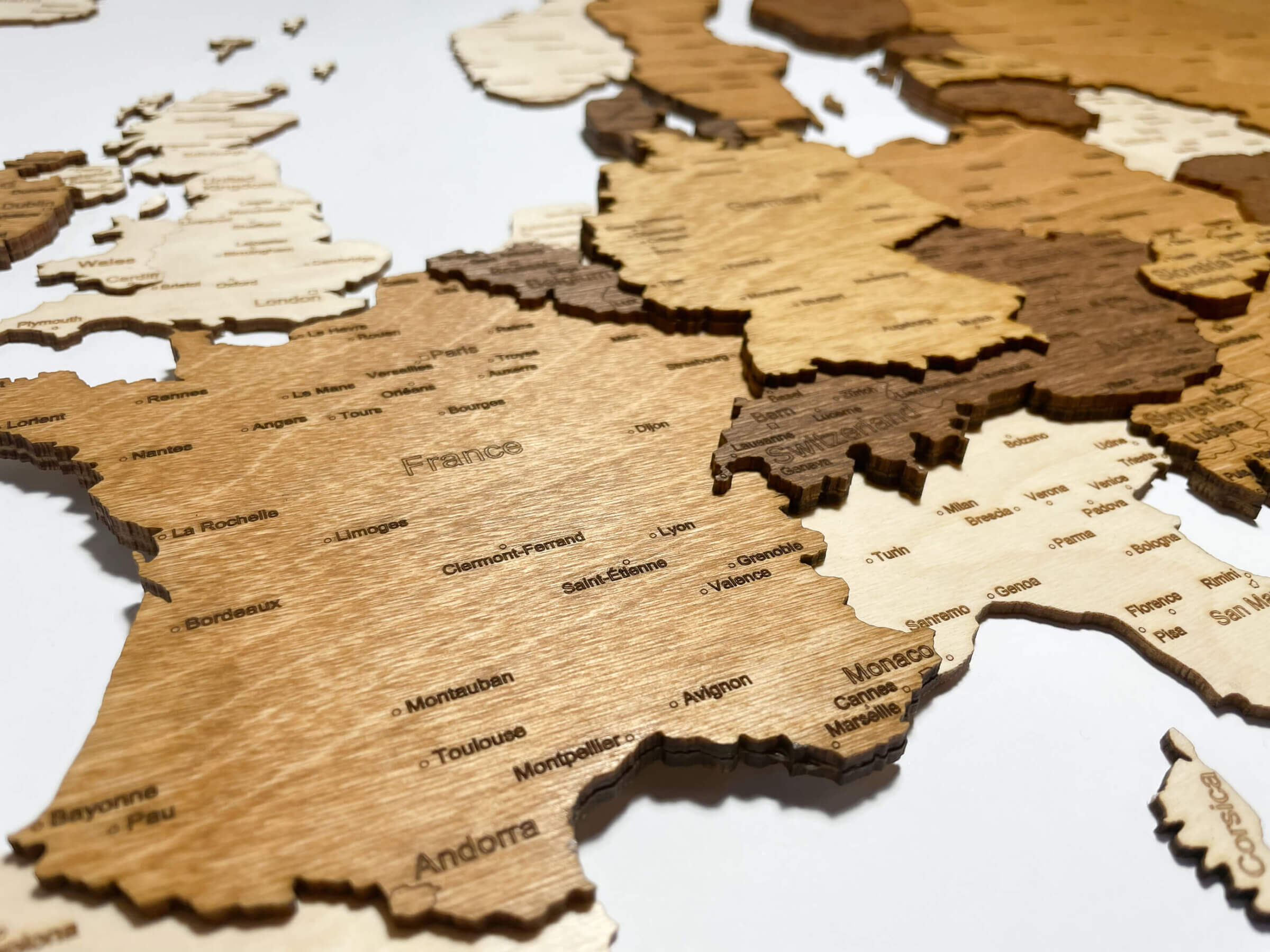 Frankreich - 3D-Holzkarte von Europa