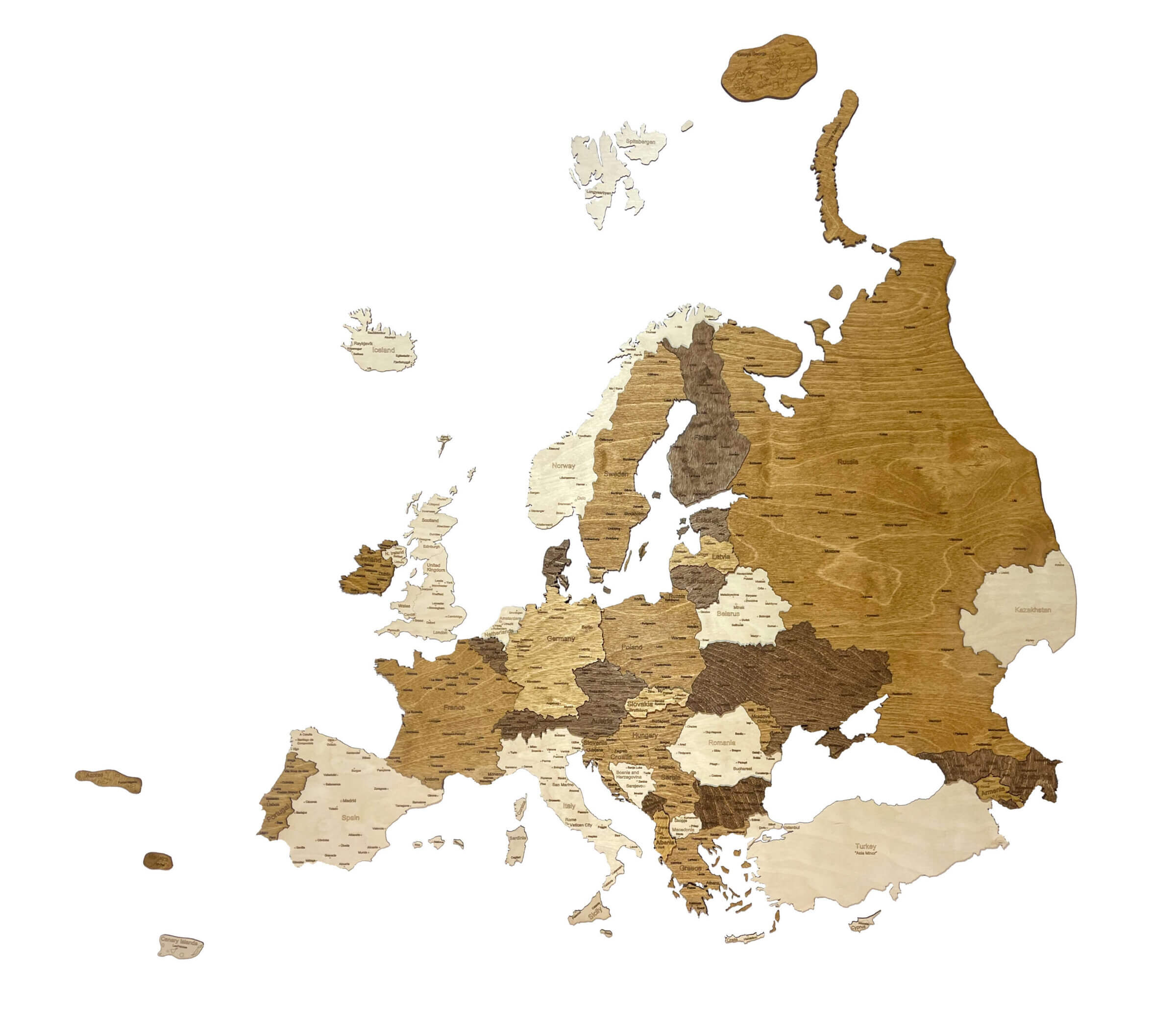 3D-Holzkarte von Europa