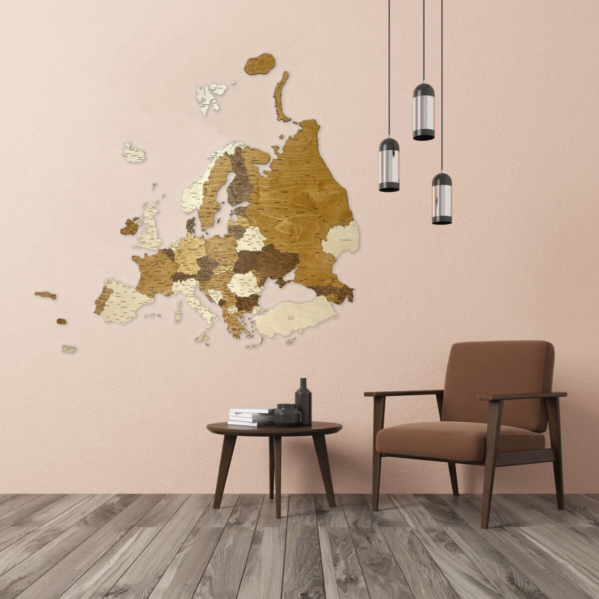 3D-Holzkarte von Europa - Wanddekoration