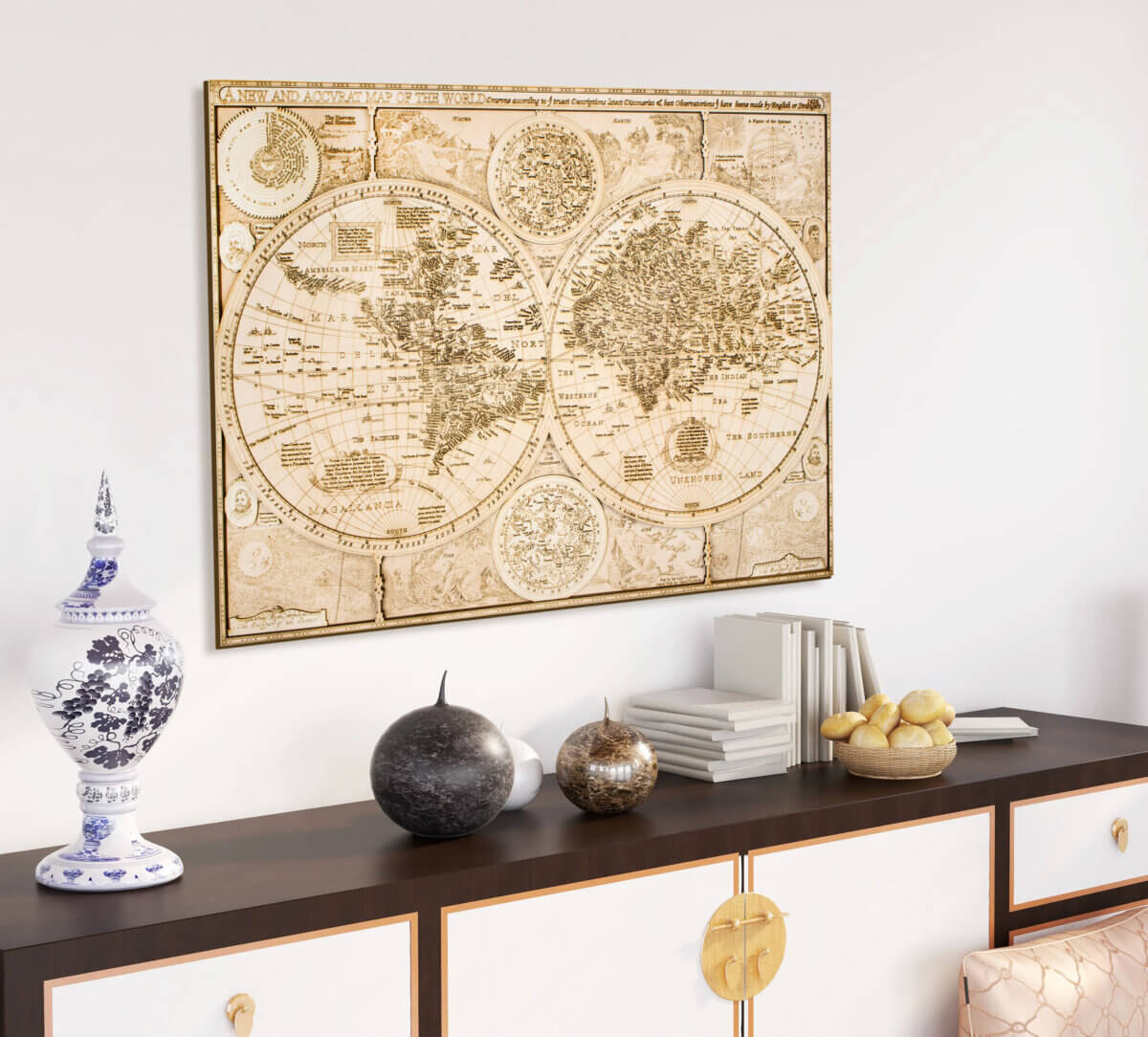 Historische Holzweltkarte - von 1626
