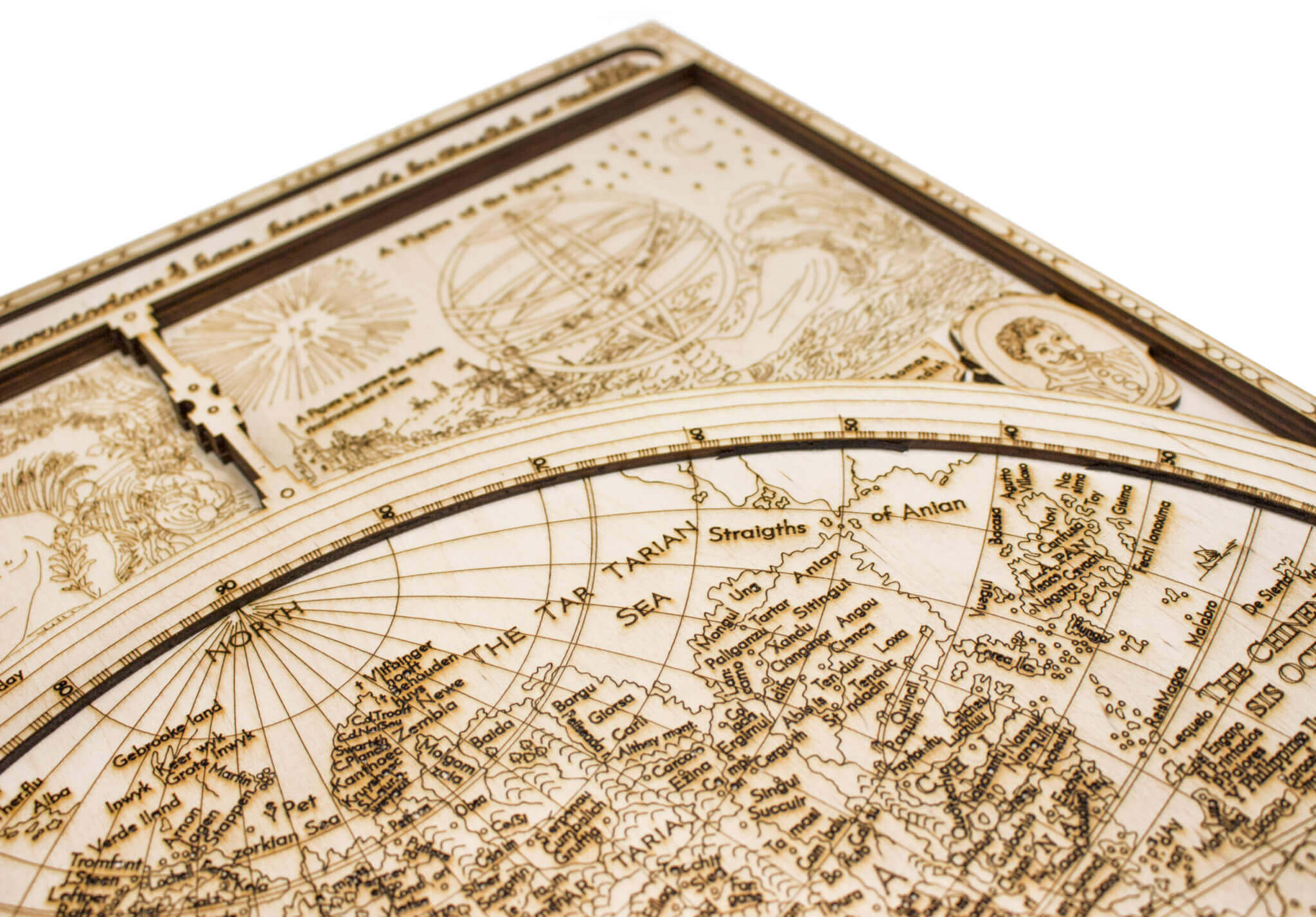 Historische Holzweltkarte - Gravur Detail