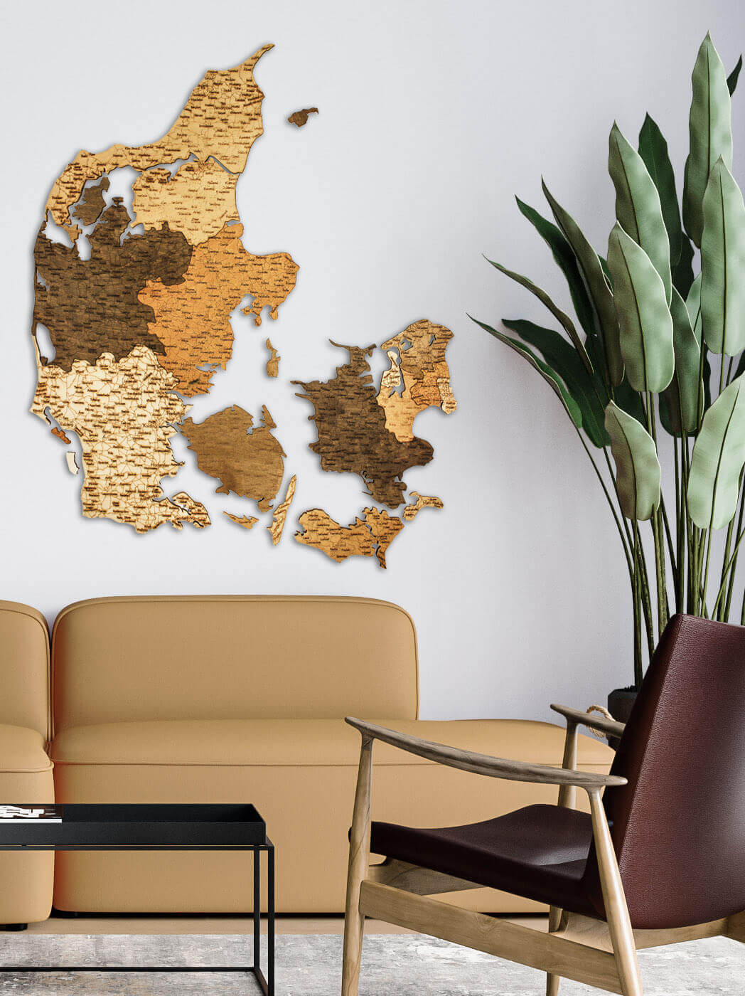 Holzwandkarte von Dänemark - große Wanddekoration - 68travel