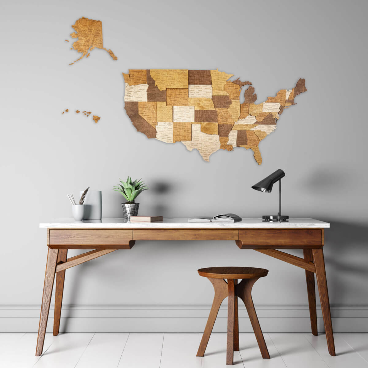 3D-Holzkarte der Vereinigten Staaten