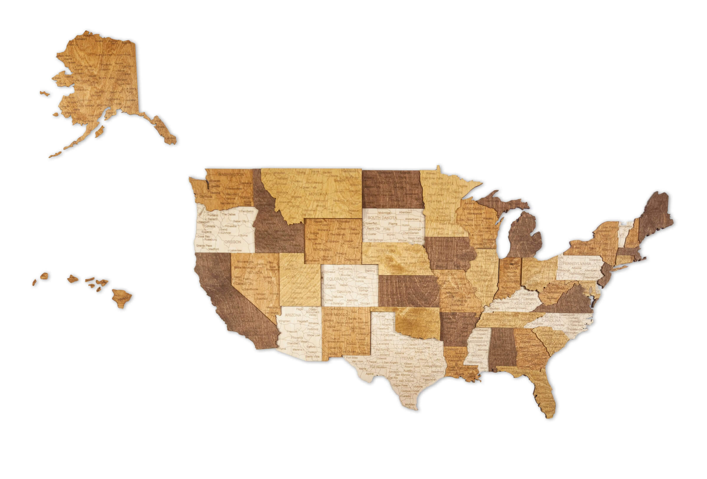 3D-Holzkarte der Vereinigten Staaten